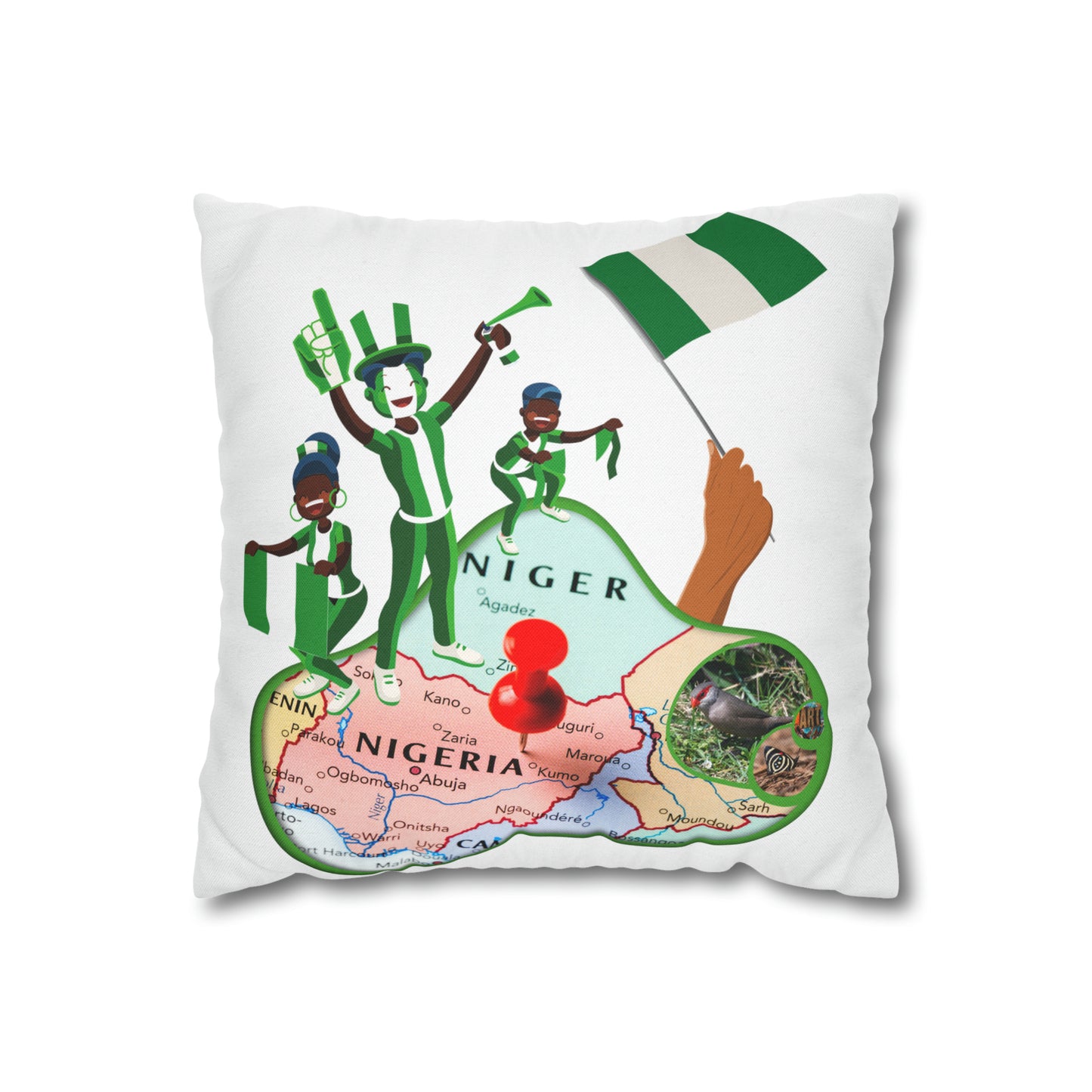 Nigeria Map Spun Polyester Square Pillow Case