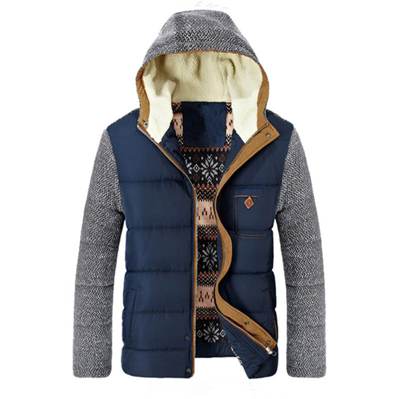 Solid Color Casual Thickening Youth Side Seam Sidekick Regular Detachable Hat Zipper Blue  Cotton-padded Jacket