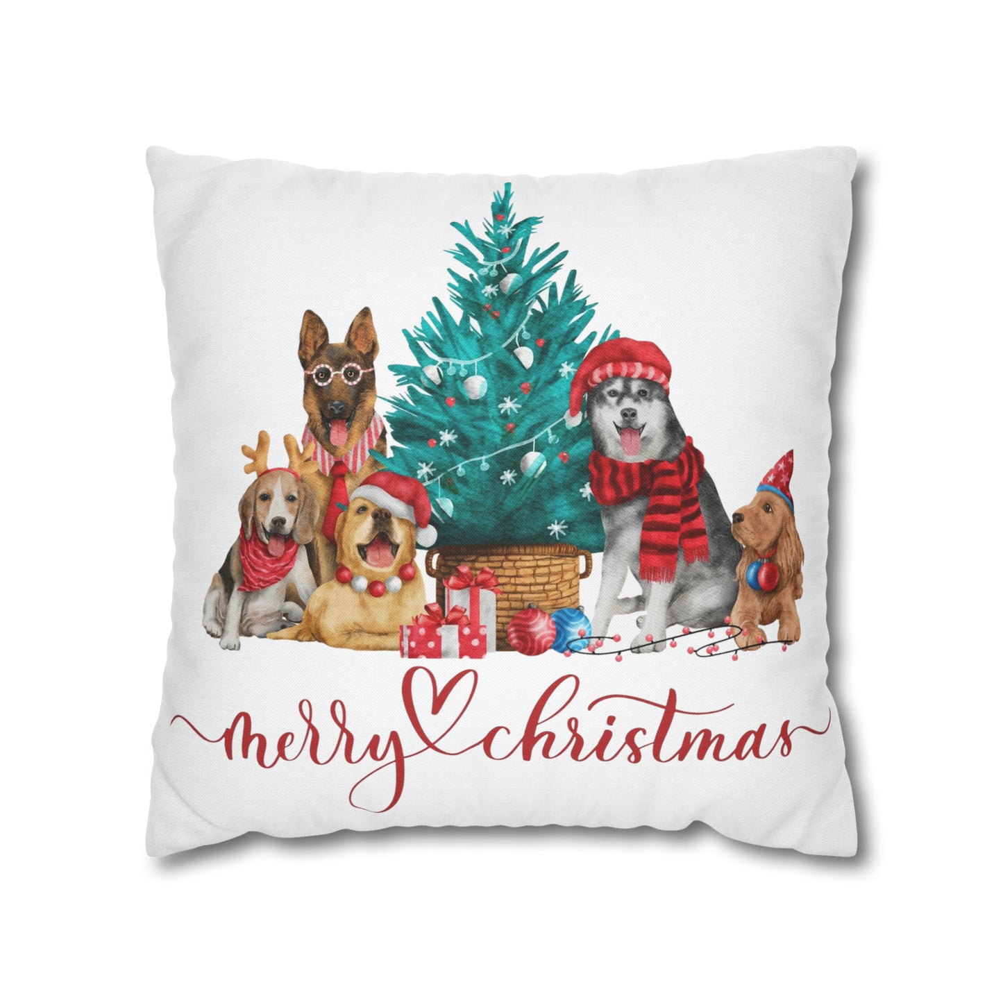 Dog Christmas Spun Polyester Square Pillow Case