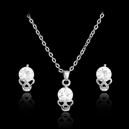 New Fashion Gold color Skull Women Jewelry Sets Crystal Earrings Pendant Necklace Set