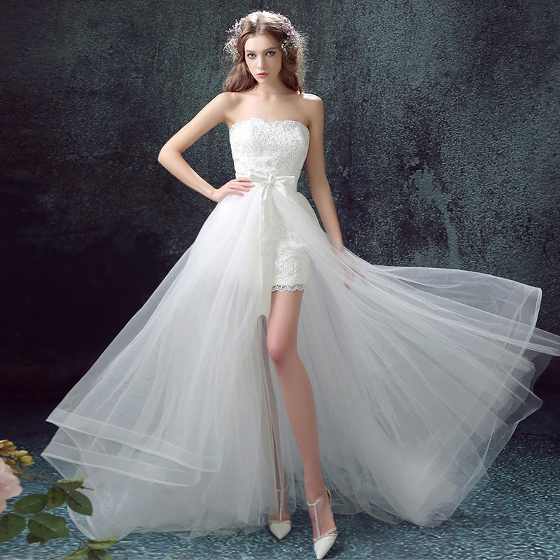 Sexy Detachable Skirt Mermaid Tulle Lace Appliques Short Wedding Dress New Wedding Dresses