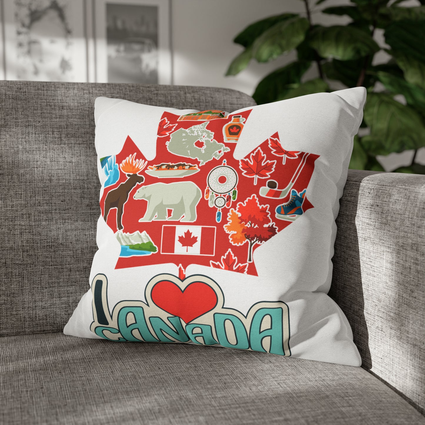 I Love Canada Spun Polyester Square Pillow Case