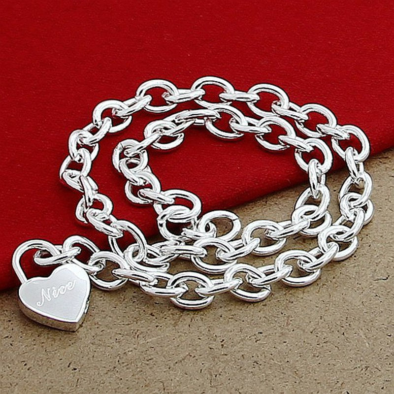 Silver-plated Shrimp Clasp Heart Lock Necklace