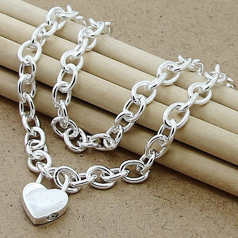 Silver-plated Shrimp Clasp Heart Lock Necklace