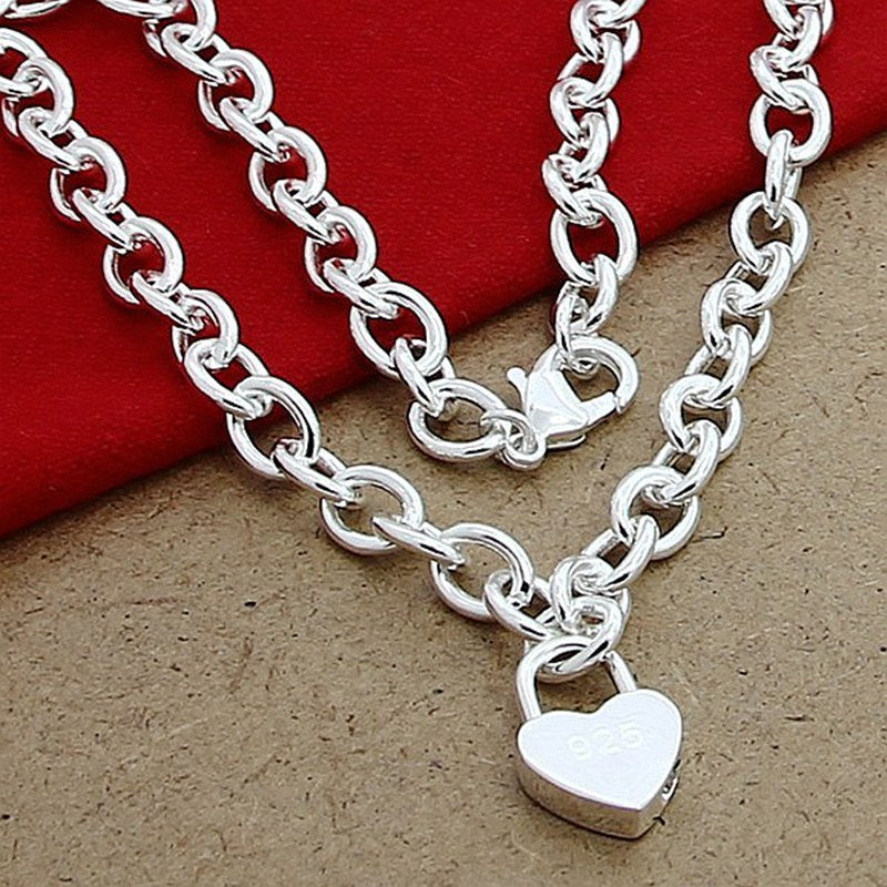 Silver-plated Shrimp Clasp Heart Lock Necklace