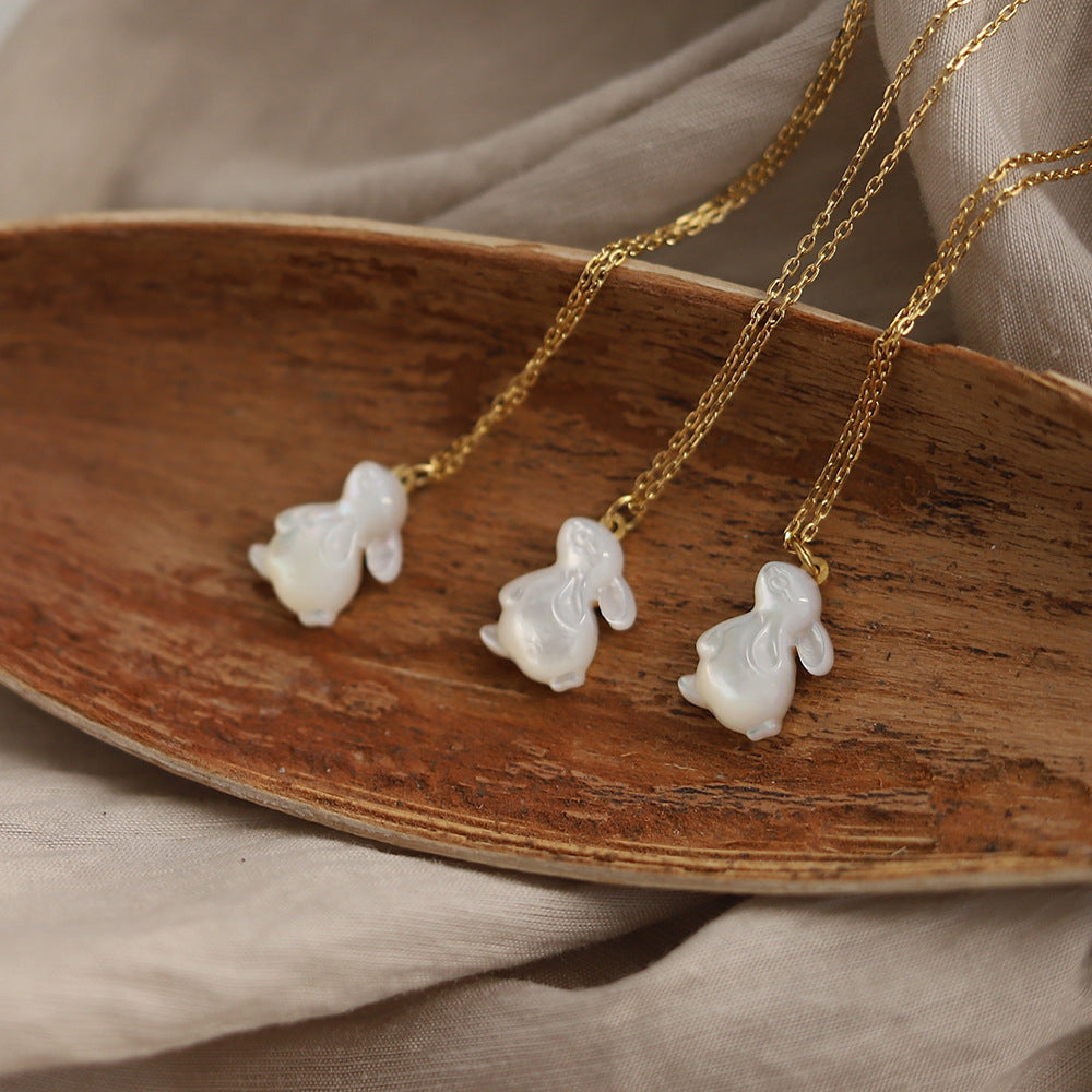 White Shell Rabbit Collar Electroplated 18K Gold Necklace