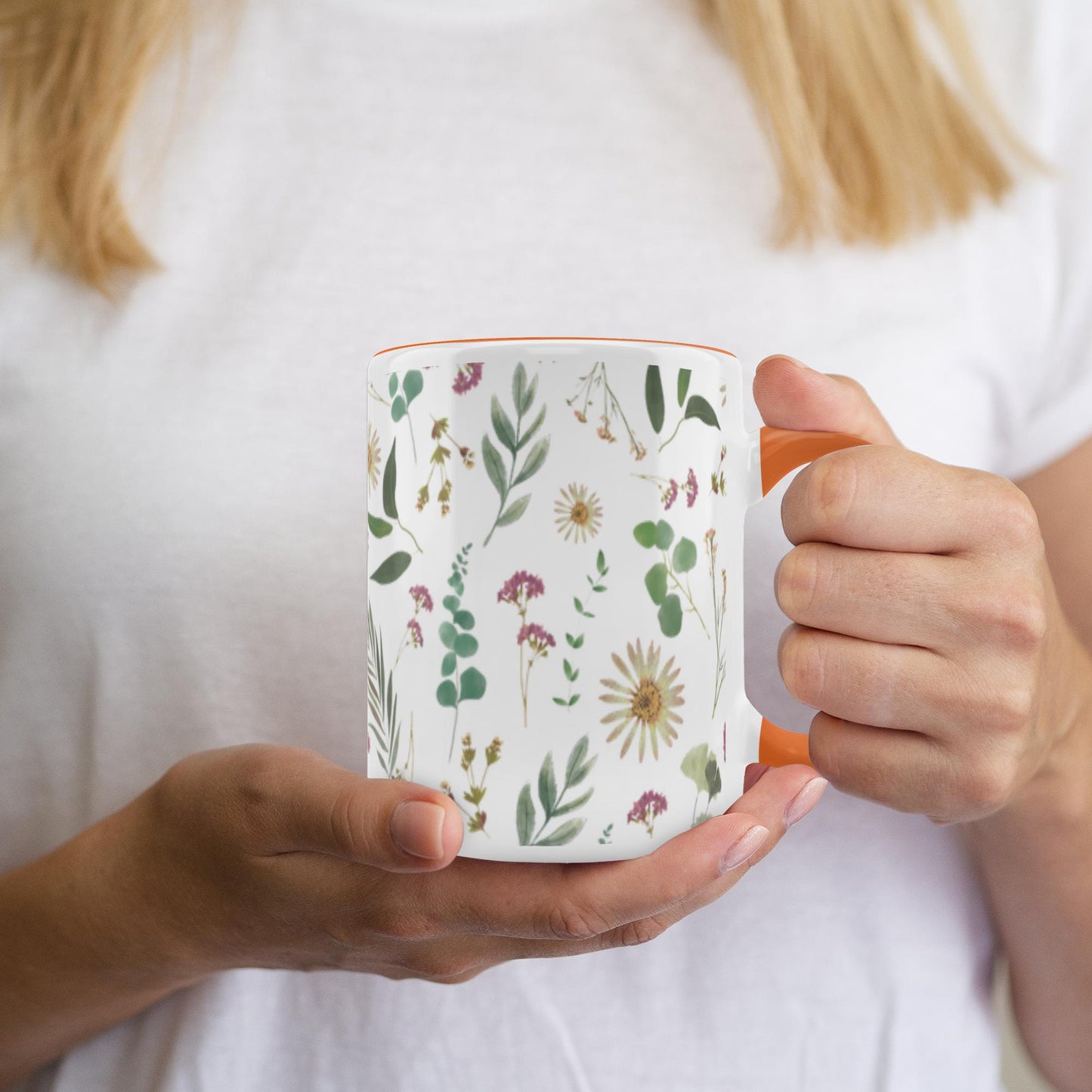 Flower and Leaf Pattern Accent Mugs