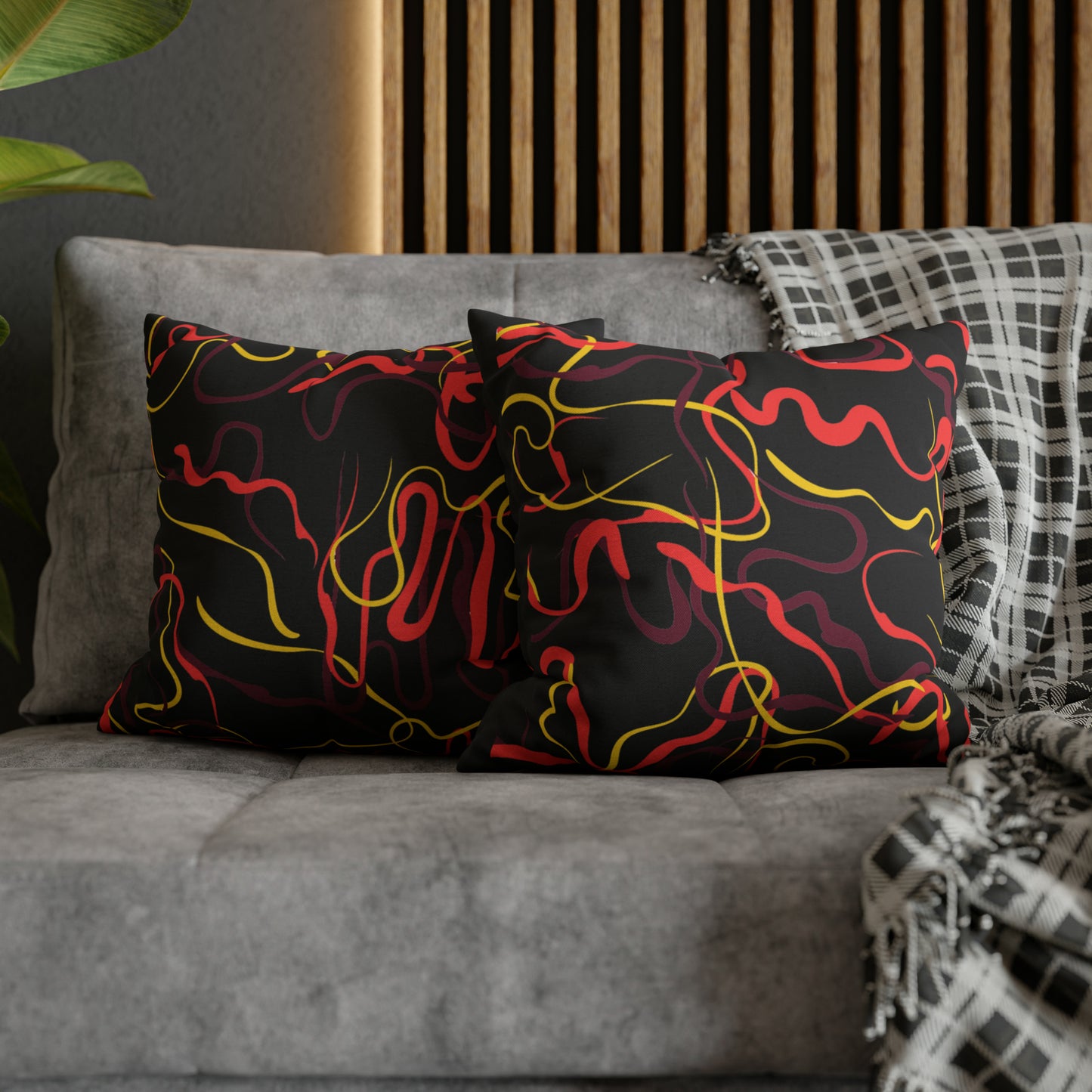 Abstract Line Pattern Spun Polyester Square Pillow Case