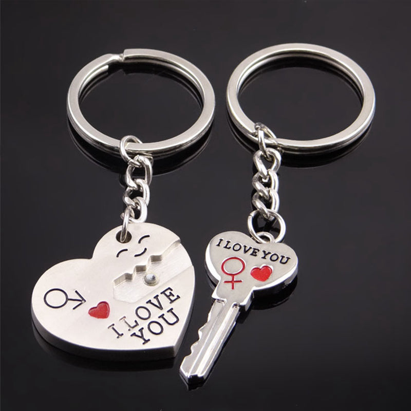 Magnetic I Love You Heart Lock Key Pendant Couple Keychains