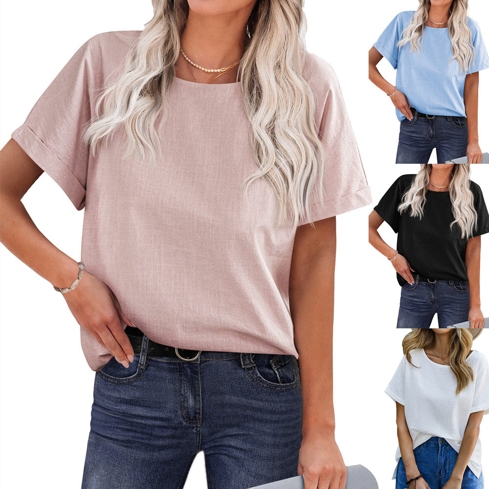 Women's Shirt Short-sleeved Cotton And Linen Top