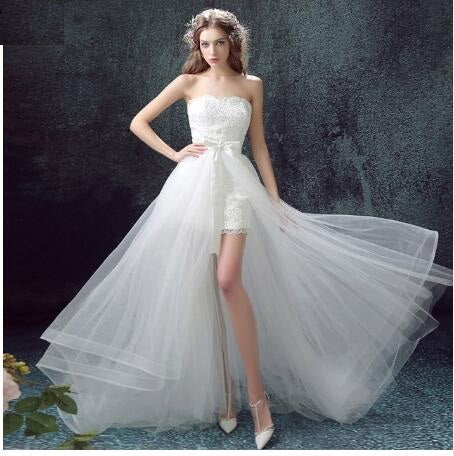 Sexy Detachable Skirt Mermaid Tulle Lace Appliques Short Wedding Dress New Wedding Dresses
