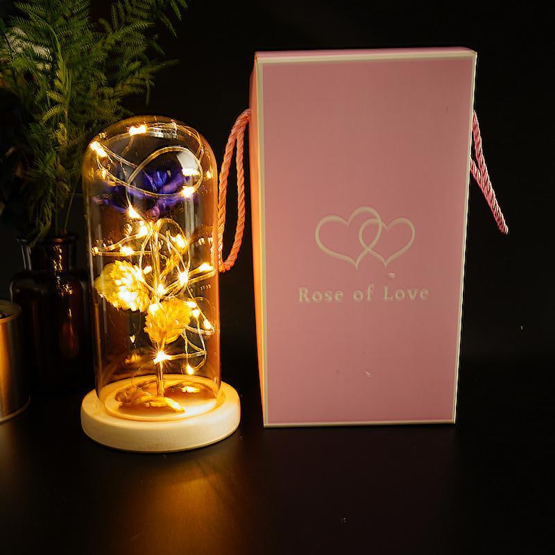 Enchanted Forever Rose Flower in Glass LED Light Christmas Decoration