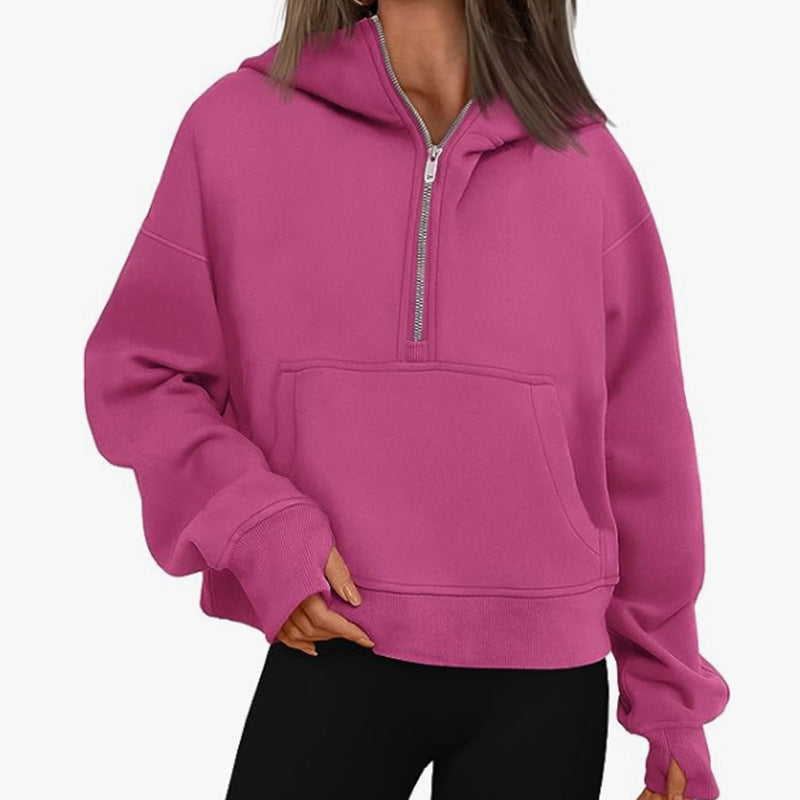 Autumn And Winter Zipper Long Sleeve Loose Hooded Sweater