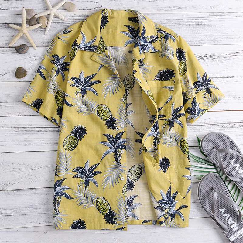 Hawaii Style Full Printing Turn-down Collar Men's Shirt Short Sleeve 2021 Summer Casual Shirts Men