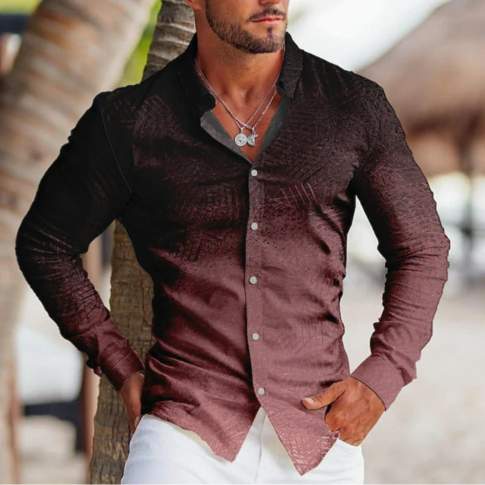 Colorful Printed Long Sleeve Lapel Shirt For Men