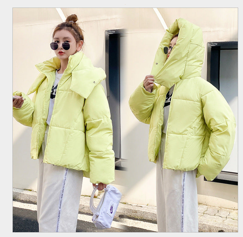 Puffy Hooded Bread Short Cotton-padded Jacket For Women Thick Loose