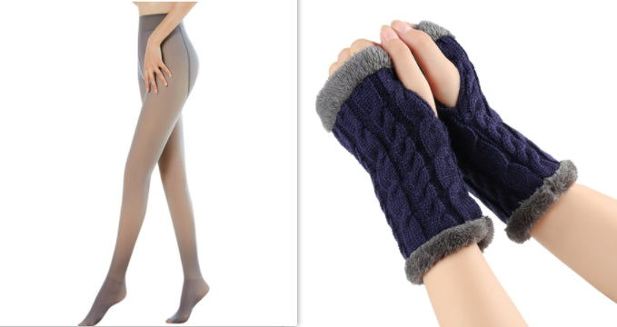 Fleece-lined Fluffy Gloves Twist Knitted Finger Leakage