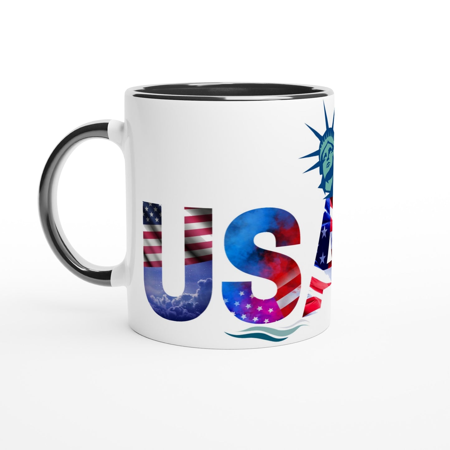 USA White 11oz Ceramic Mug with Color Inside