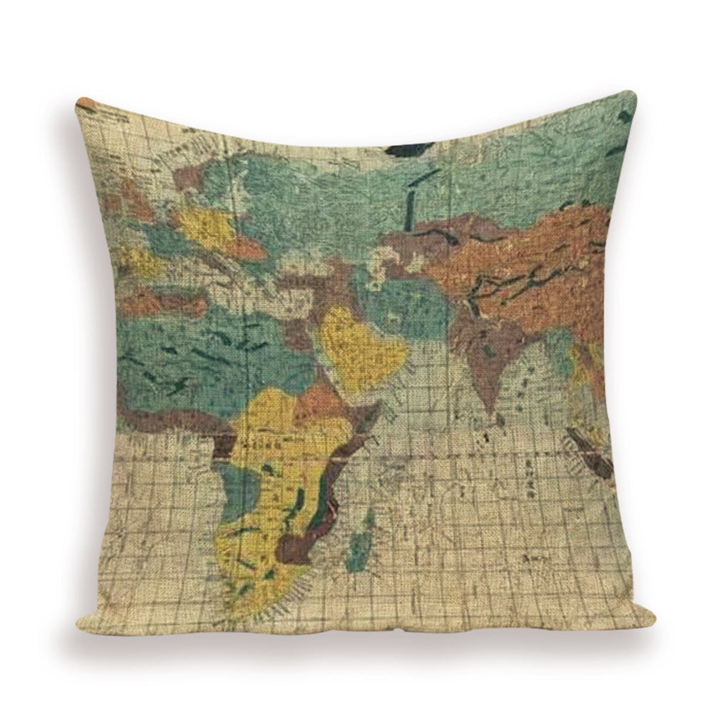 New Retro Toss Pillow Case European World Map Cushion Cover Seat Sofa Covers Morocco Linen House Home Decor Throw Pillows Cases