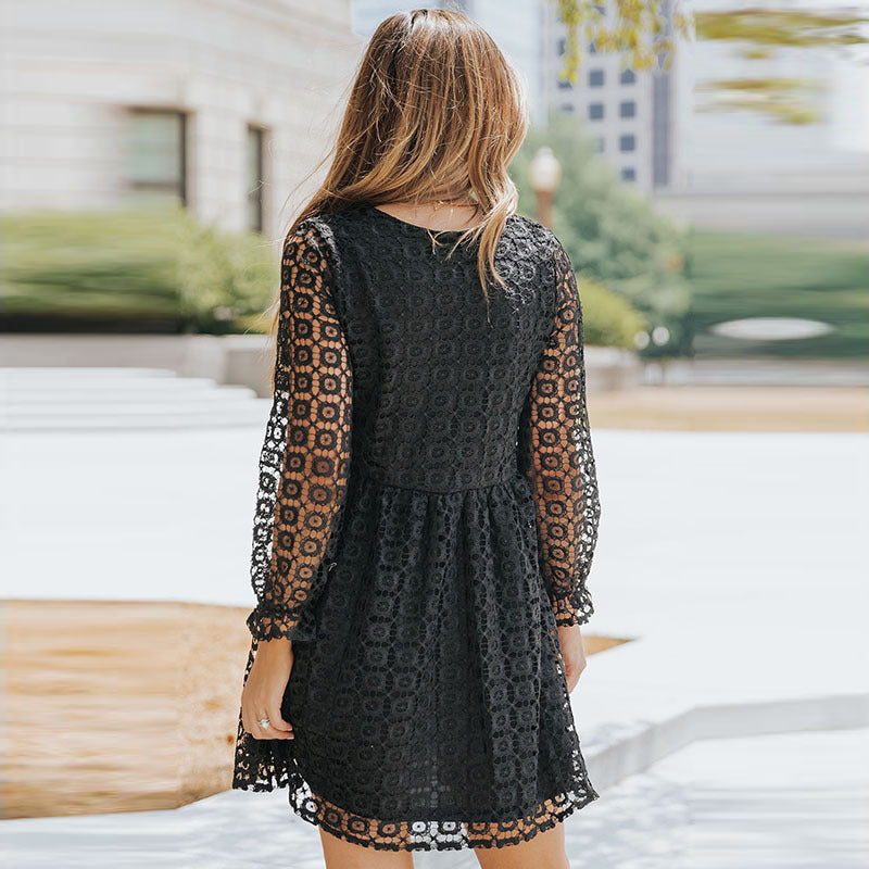 Lace Stitching Long Sleeve Dress Women