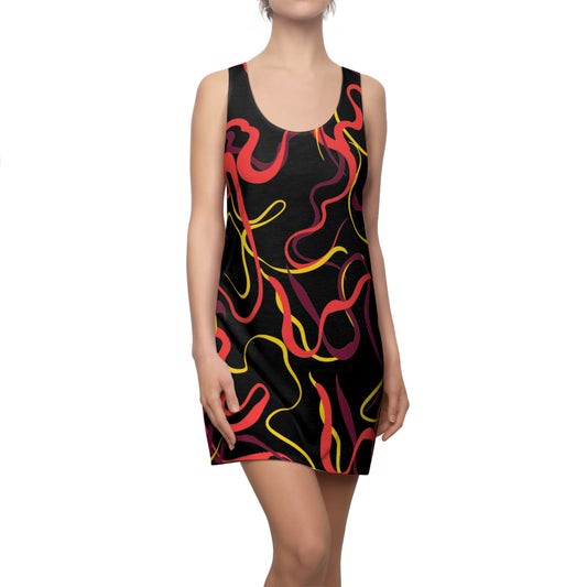 Abstract Line Pattern Women's Cut & Sew Racerback Dress