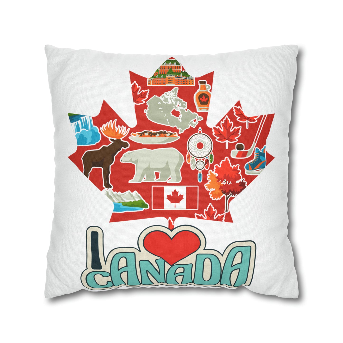 I Love Canada Spun Polyester Square Pillow Case