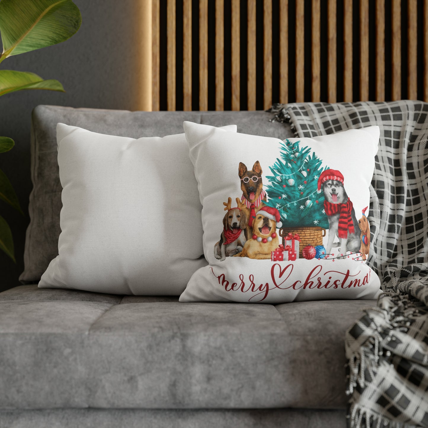 Dog Christmas Spun Polyester Square Pillow Case