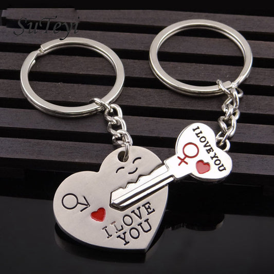 Magnetic I Love You Heart Lock Key Pendant Couple Keychains