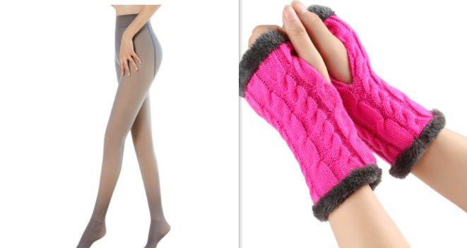 Fleece-lined Fluffy Gloves Twist Knitted Finger Leakage