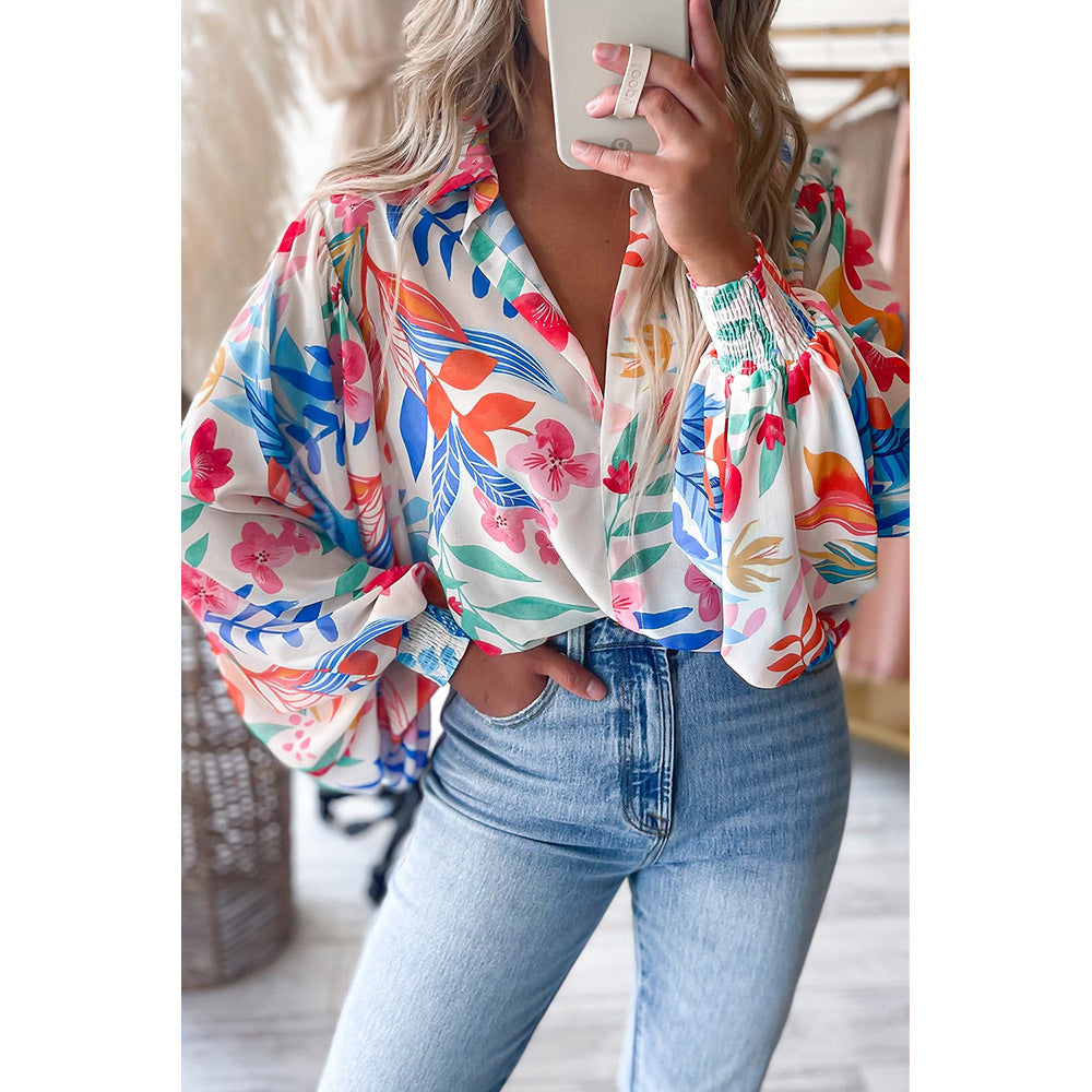 Fashion Printing Lantern Long Sleeve Loose Shirt