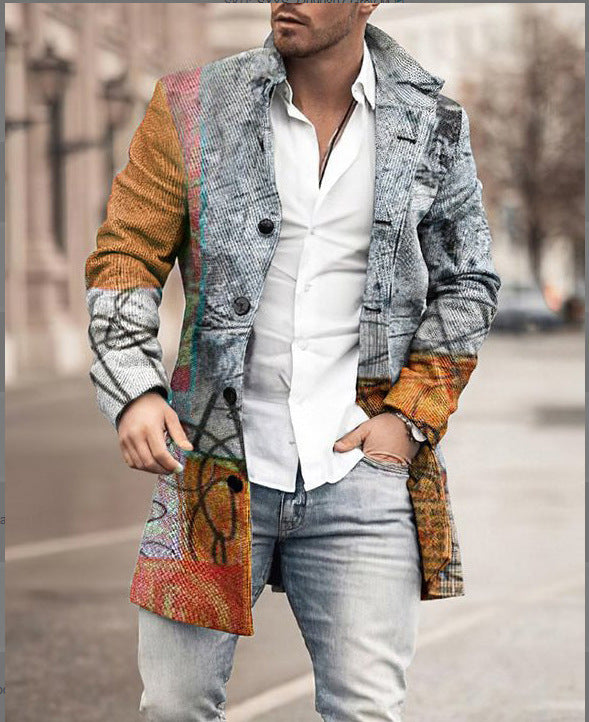 Fall Winter Men Woolen Stand Collar Mid-length Pocket Casual Coat