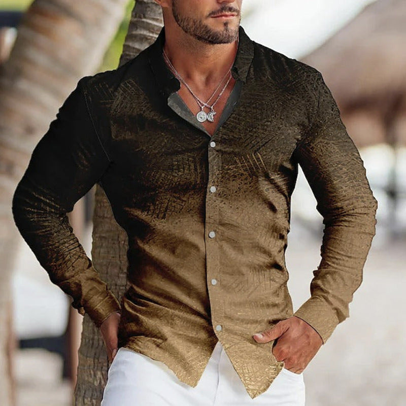 Colorful Printed Long Sleeve Lapel Shirt For Men
