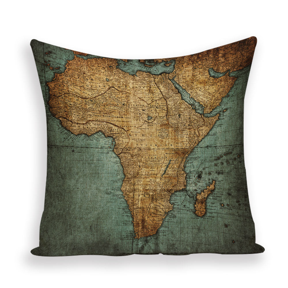 New Retro Toss Pillow Case European World Map Cushion Cover Seat Sofa Covers Morocco Linen House Home Decor Throw Pillows Cases