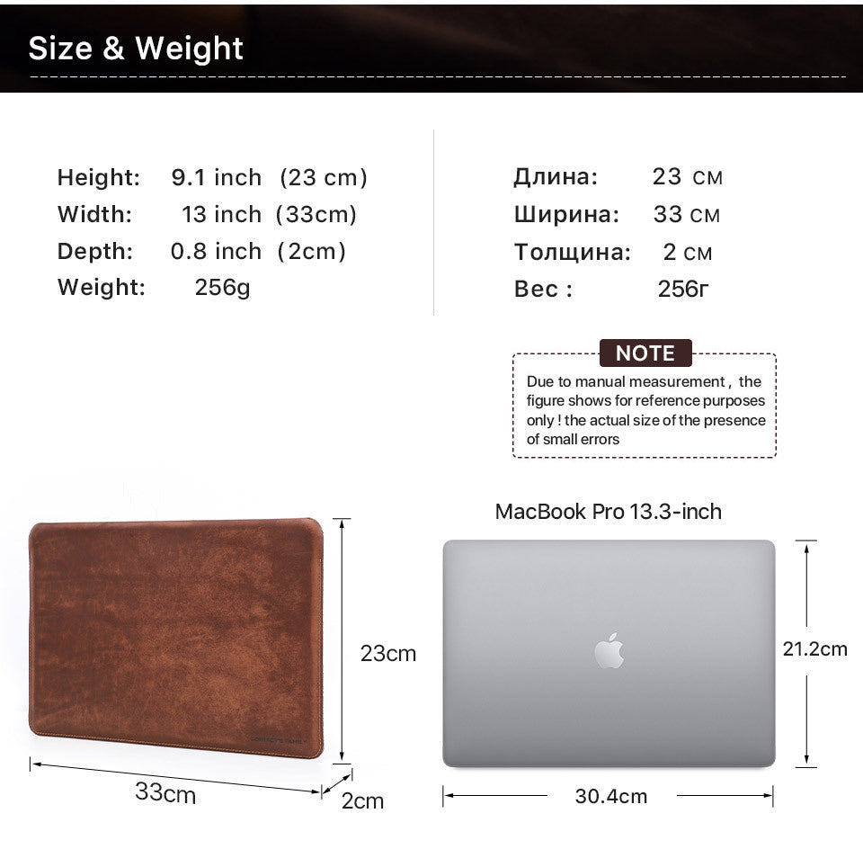 Compatible with Apple, Suitable For MacBook Pro13.3 Protective Cover Crazy Horse Leather