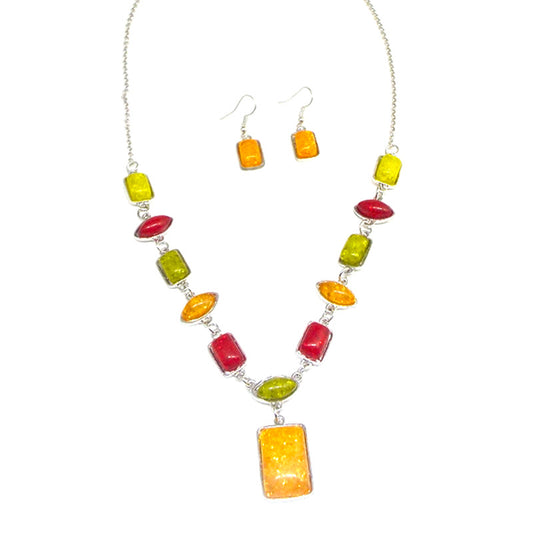 Two-piece Set Of Imitation Amber Explosion Earrings And Necklace