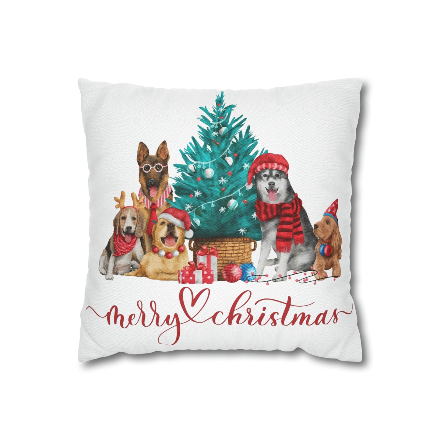 Dog Christmas Spun Polyester Square Pillow Case