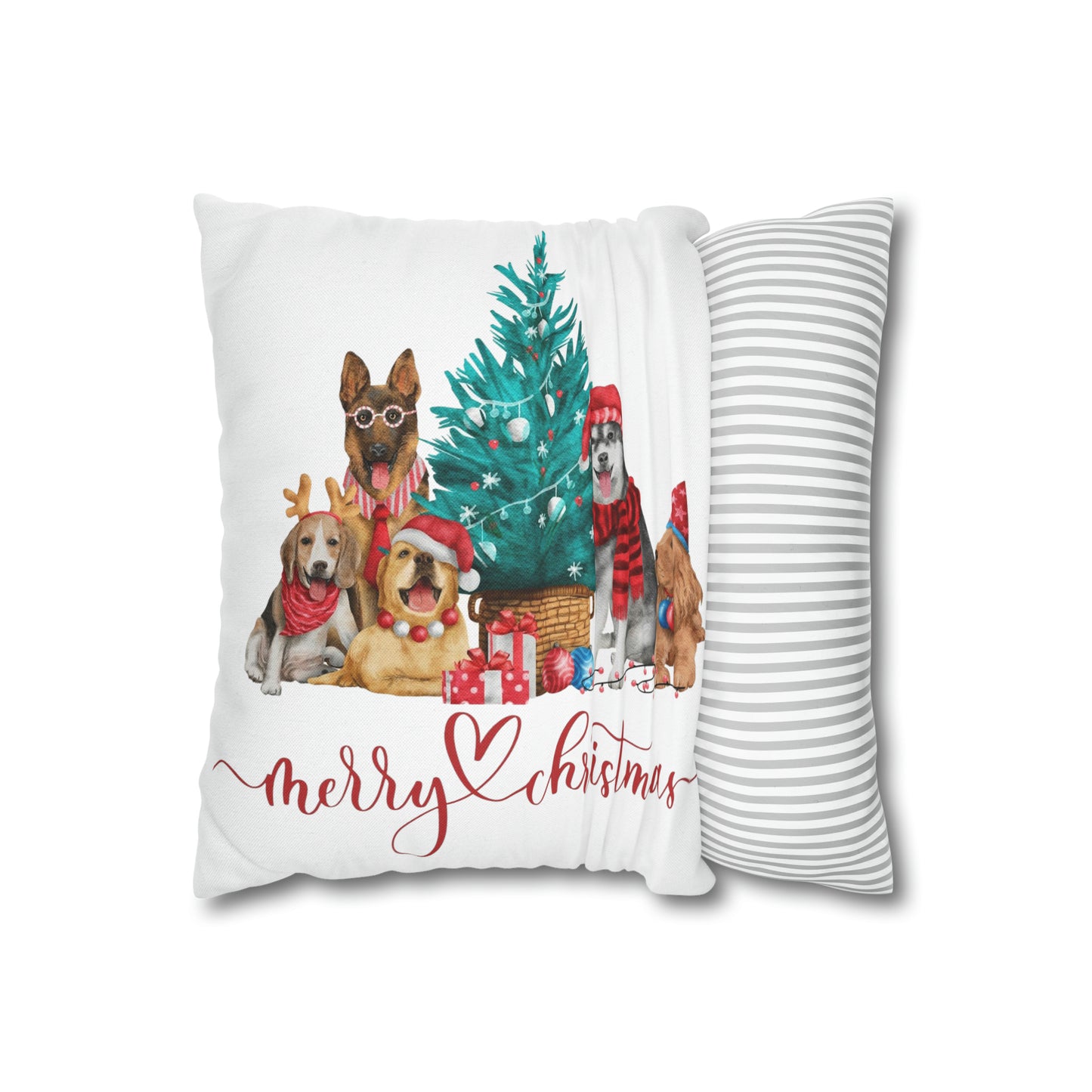 Dog Christmas Spun Polyester Square Pillow Case