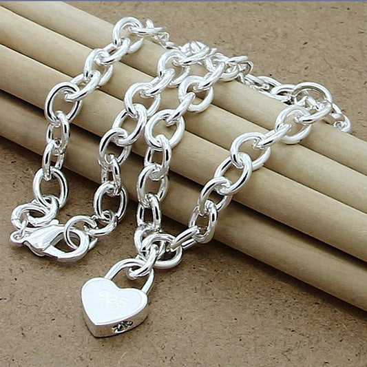 Silver-plated Shrimp Clasp Heart Lock Necklace