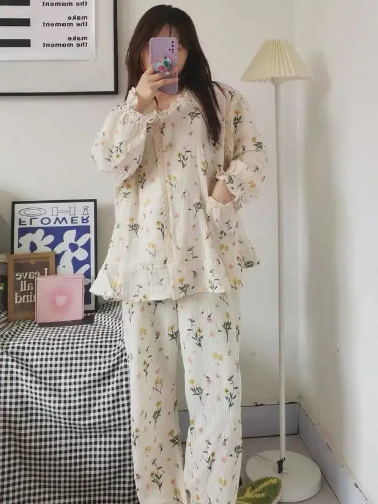 Pajama Sets Women Print Student Breathable Casual