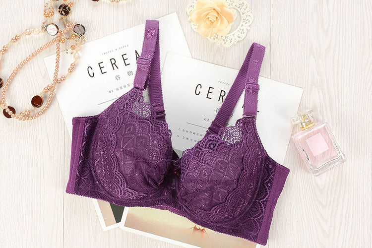 Back Button Thin Cotton Cup Lace Flower Edge Support Gathering Bra
