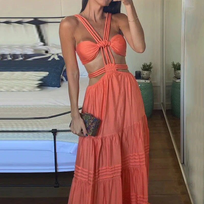 Fashion Sexy Tube Top Solid Color Wide Leg One-piece Trousers