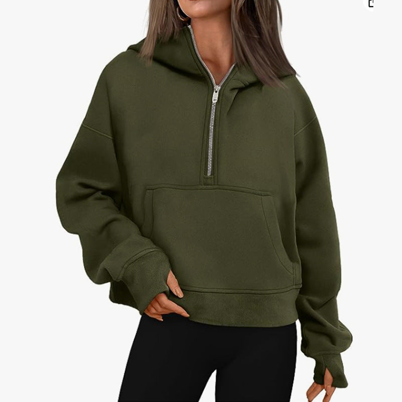 Autumn And Winter Zipper Long Sleeve Loose Hooded Sweater