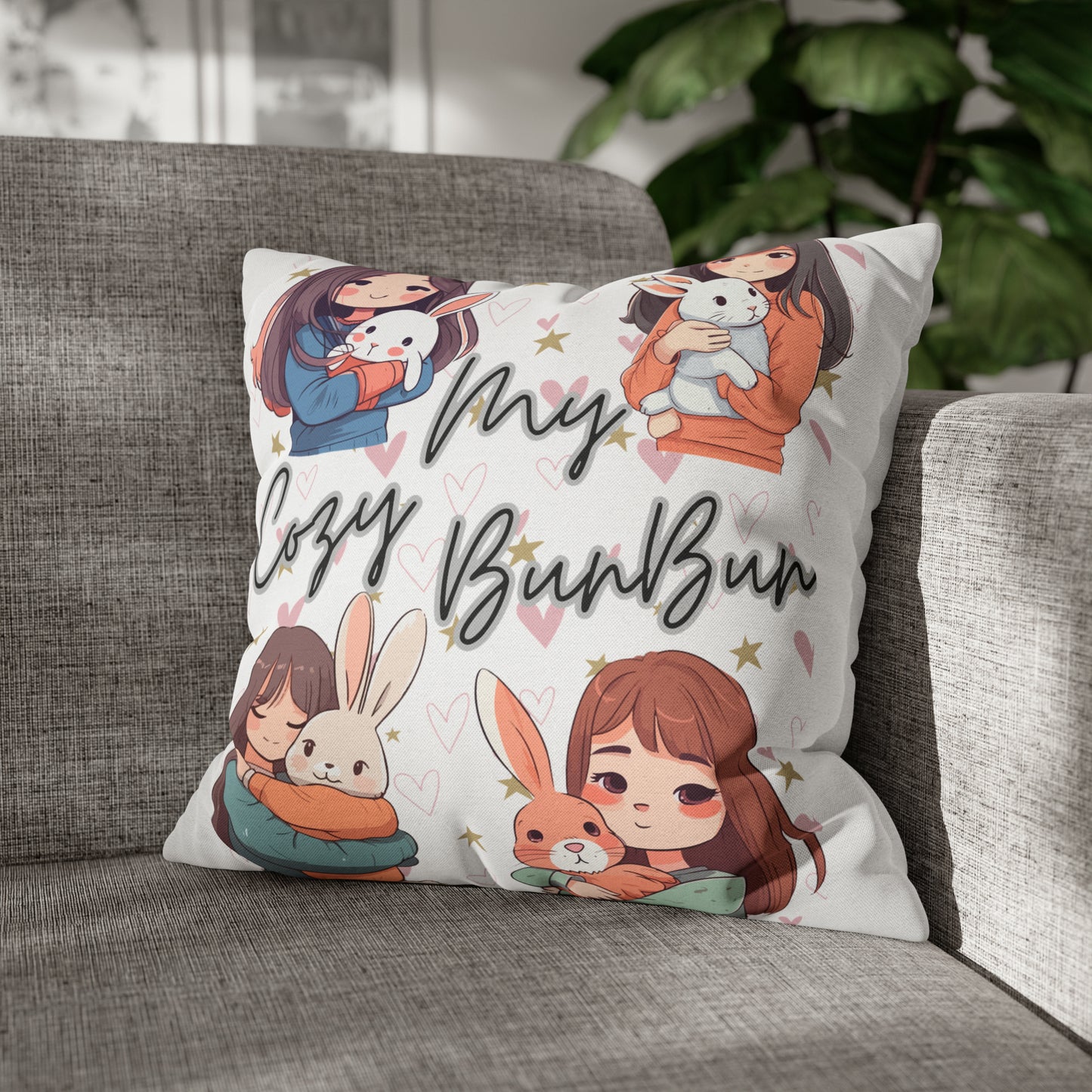 My Cozy BunBun Spun Polyester Square Pillow Case