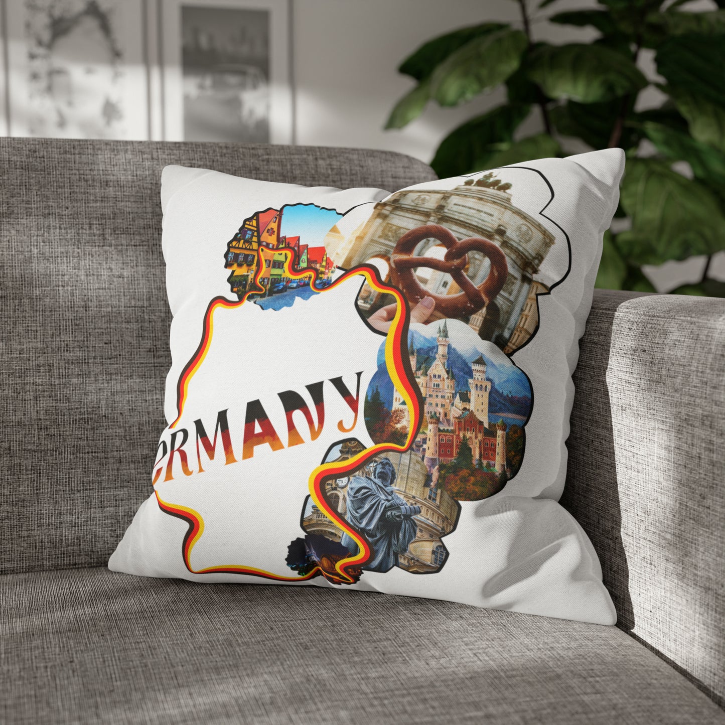 Germany Map Spun Polyester Square Pillow Case