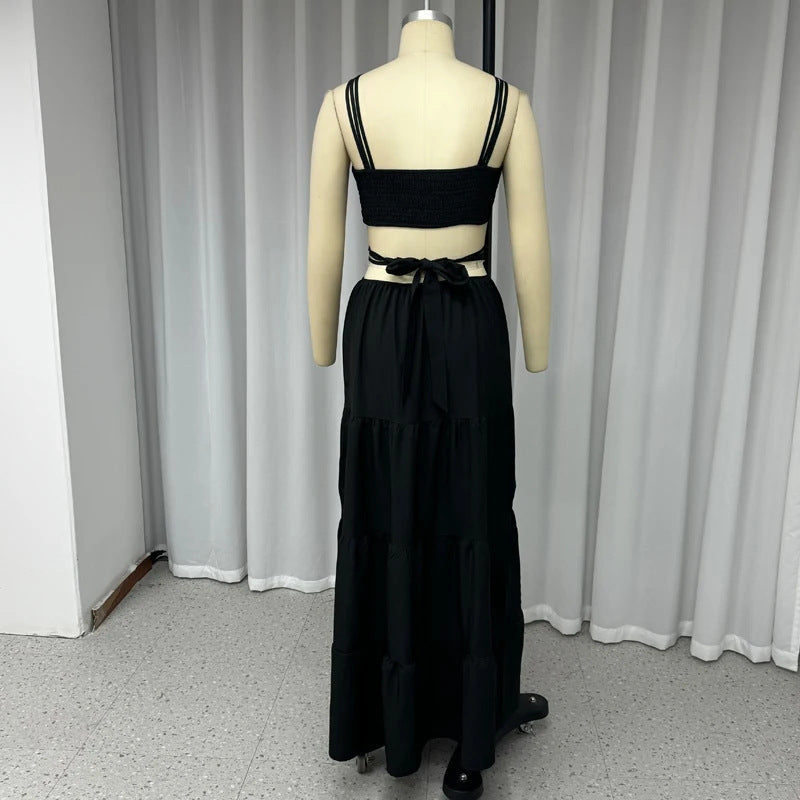 Fashion Sexy Tube Top Solid Color Wide Leg One-piece Trousers