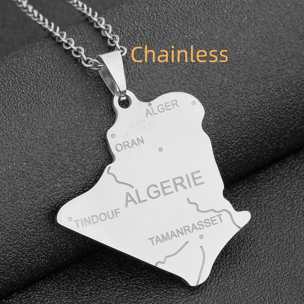 Stainless Steel Algeria Map Pendant Ethnic Style Couple Trend Ornament