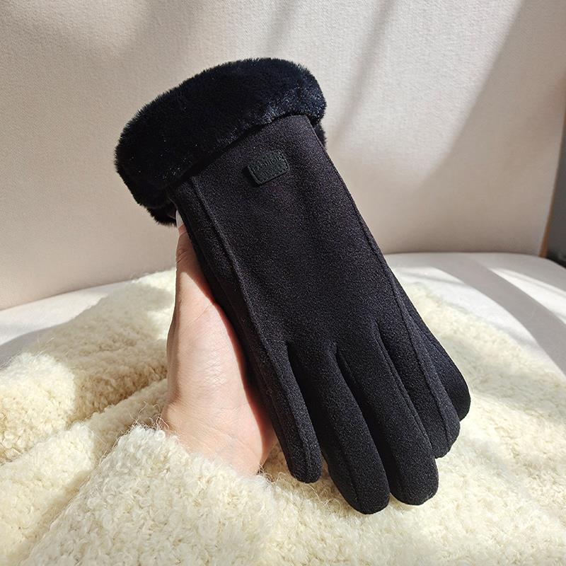 Fleece Lined Padded Warm Keeping Cute Suede Riding Gloves