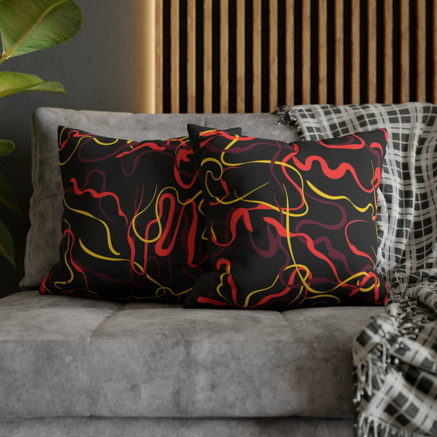 Abstract Line Pattern Spun Polyester Square Pillow Case