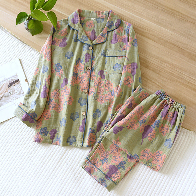 Thin Cotton Gauze Yarn-dyed Jacquard Pajamas Suit