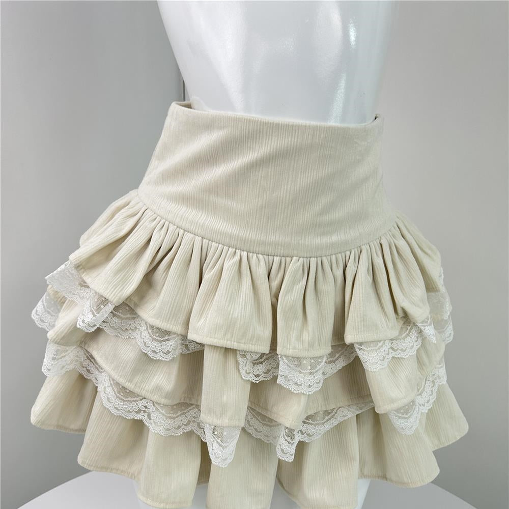 Women's Lace White Cake Skirt High Waisted Skirt